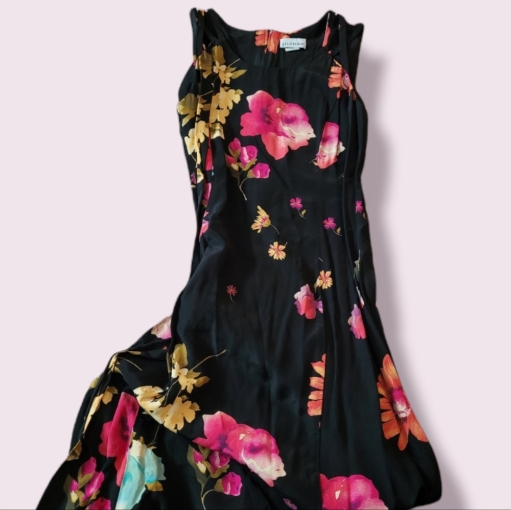 Vintage floral black maxi JD Stone dress size 12